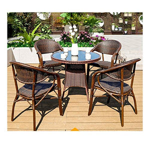 HLZY Tavolo in Vimini in Rattan mobili in Patio e Set Sedia, Patio Mobili da Giardino Tavolo e sedie Set Patio Rattan Tavolo da Pranzo Set da Tavolo in Vimini Weave Tavolino da caffè Patio (4 Pezzi)