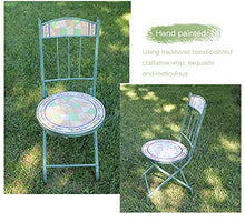 HZWZ 19.6"Tavolo Laterale A Mosaico Pieghevole, Set di Bistrot Grand Patio 3 Pezzo, Tavolo da Tavolo in Piastrelle Dipinto Fiore Top Metallo Arte Flowerpot per Giardino E Casa