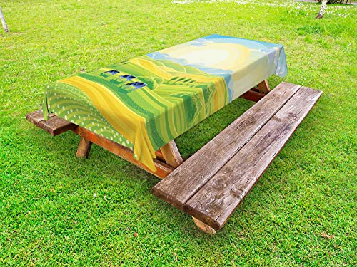 ABAKUHAUS Raccogliere Tovaglia da Esterno, Pascolo delle Mucche in Prato Art, Tovaglia da Picnic Lavabile Decorativa, 145 cm x 305 cm, Multicolore