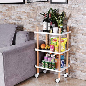 YIN YIN Carrello per Ripiani Passeggino for mensola, scaffale for Soggiorno in Legno di bambù Portatile Mobile Flessibile Grande cremagliera for Bagno, Bianco, 50X35X84CM Carrello a rulli