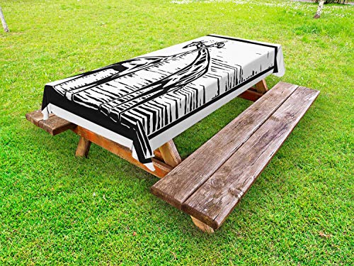 ABAKUHAUS Giraffa Tovaglia da Esterno, Xilografia African Art Sketch, Tovaglia da Picnic Lavabile Decorativa, 145 cm x 210 cm, Charcoal Grey And White