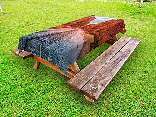 ABAKUHAUS Paesaggio Tovaglia da Esterno, Autunnale Red Alberi Foto, Tovaglia da Picnic Lavabile Decorativa, 145 cm x 305 cm, Salmone Ardesia Blu Scuro