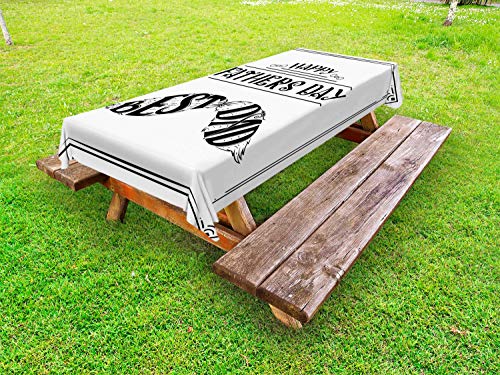 ABAKUHAUS Festa del papà Tovaglia da Esterno, Monocromatico e incorniciato, Tovaglia da Picnic Lavabile Decorativa, 145 cm x 210 cm, Charcoal Grey Bianco