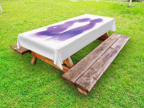 ABAKUHAUS Baciare Tovaglia da Esterno, Marito Accarezzare Sua Moglie, Tovaglia da Picnic Lavabile Decorativa, 145 cm x 265 cm, Lavanda e Bianco