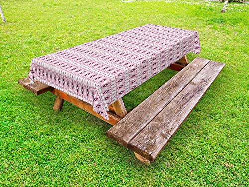 ABAKUHAUS Boho Tovaglia da Esterno, Ikat Piazze Ispirato Stripes, Tovaglia da Picnic Lavabile Decorativa, 145 cm x 305 cm, Rosa Grigio