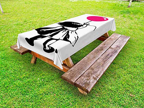 ABAKUHAUS Arte Tovaglia da Esterno, Ragazza del Bambino con Un Palloncino, Tovaglia da Picnic Lavabile Decorativa, 145 cm x 265 cm, Hot Pink Charcoal Grey
