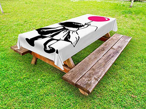 ABAKUHAUS Arte Tovaglia da Esterno, Ragazza del Bambino con Un Palloncino, Tovaglia da Picnic Lavabile Decorativa, 145 cm x 265 cm, Hot Pink Charcoal Grey