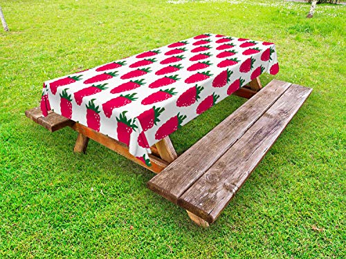 ABAKUHAUS Frutta Tovaglia da Esterno, Ripetitivo Lamponi Design, Tovaglia da Picnic Lavabile Decorativa, 145 cm x 305 cm, Dark Pink Forest Green