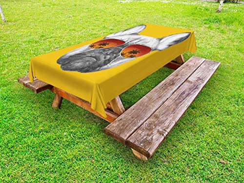 ABAKUHAUS Bulldog Tovaglia da Esterno, Divertente Pet in Occhiali da Sole, Tovaglia da Picnic Lavabile Decorativa, 145 cm x 265 cm, Terra Grigio Giallo