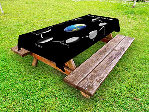 ABAKUHAUS Fase lunare Tovaglia da Esterno, Celestial Movimento Immagine, Tovaglia da Picnic Lavabile Decorativa, 145 cm x 265 cm, Charcoal Grey Blue Sky