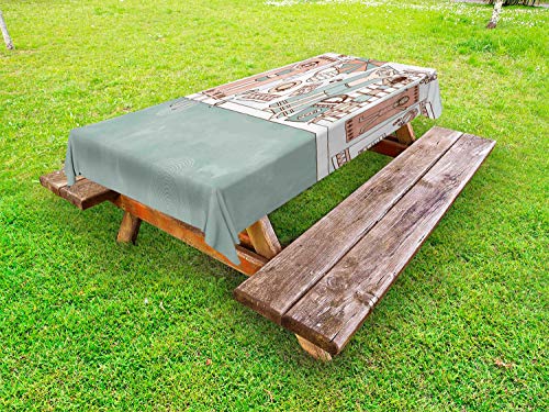ABAKUHAUS Estate Tovaglia da Esterno, Le Persone Prendere Il Sole in Piscina, Tovaglia da Picnic Lavabile Decorativa, 145 cm x 305 cm, Pallida Teal e Corallo
