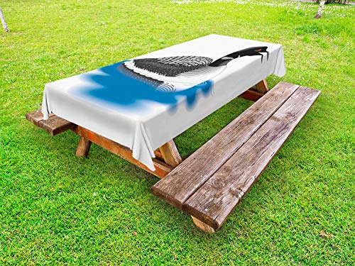 ABAKUHAUS gavia Tovaglia da Esterno, Macchie Acquatico grafiche, Tovaglia da Picnic Lavabile Decorativa, 145 cm x 265 cm, Charcoal Grey Bianco