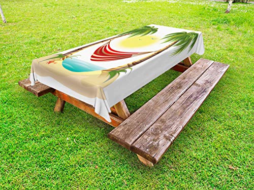 ABAKUHAUS Beach Graphic Tovaglia da Esterno, Amaca tra Le Palme, Tovaglia da Picnic Lavabile Decorativa, 145 cm x 210 cm, Multicolore