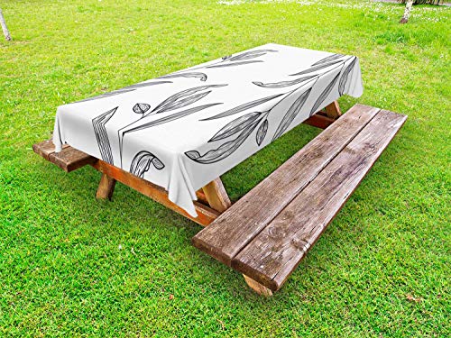 ABAKUHAUS filiali Tovaglia da Esterno, Covato Sguardo Foglie d'Arte, Tovaglia da Picnic Lavabile Decorativa, 145 cm x 305 cm, Charcoal Grey Bianco