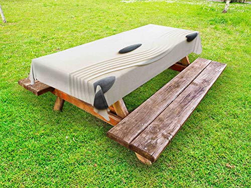 ABAKUHAUS Peace Garden Tovaglia da Esterno, Pietre e ondulati Fessura, Tovaglia da Picnic Lavabile Decorativa, 145 cm x 265 cm, Charcoal Grey Coconut