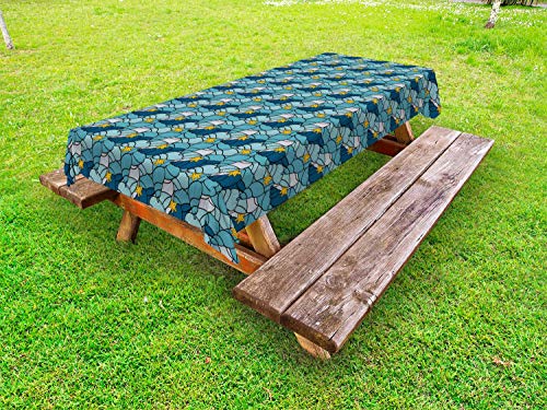 ABAKUHAUS Nautico Tovaglia da Esterno, Stelle Marine e coperture, Tovaglia da Picnic Lavabile Decorativa, 145 cm x 210 cm, Sea Blue Earth Giallo