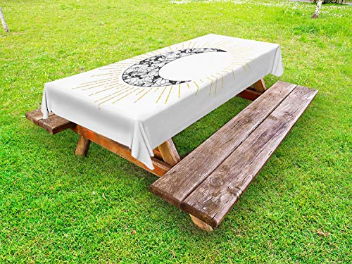 ABAKUHAUS Luna Raggi Tovaglia da Esterno, Crescent con Rose Art, Tovaglia da Picnic Lavabile Decorativa, 145 cm x 210 cm, Charcoal Grey Bianco