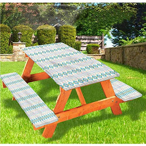 LEWIS FRANKLIN Tenda da doccia geometrica per tavolo da picnic e panchina, tovaglia con bordo elastico indigeno, 60 x 72 cm, set da 3 pezzi per tavolo pieghevole