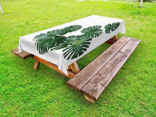ABAKUHAUS Philodendron Tovaglia da Esterno, Monstera deliciosa, Tovaglia da Picnic Lavabile Decorativa, 145 cm x 305 cm, Laurel Verde Smeraldo
