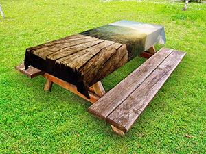 ABAKUHAUS Legno Rustico Tovaglia da Esterno, Mountain Landscape Side, Tovaglia da Picnic Lavabile Decorativa, 145 cm x 265 cm, Brown e Green