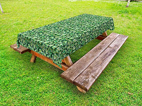 ABAKUHAUS Astratto Tovaglia da Esterno, Dots Strisce e Cerchi, Tovaglia da Picnic Lavabile Decorativa, 145 cm x 305 cm, Felce Verde Hunter Verde