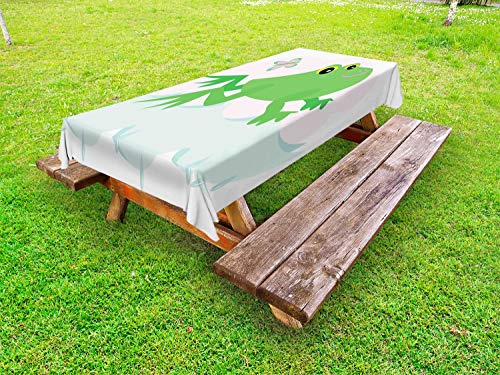 ABAKUHAUS Rane Tovaglia da Esterno, Nursery Jumping Animal, Tovaglia da Picnic Lavabile Decorativa, 145 cm x 305 cm, Shamrock Verde Baby Pink