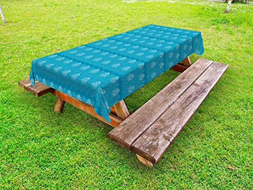ABAKUHAUS Blu Tovaglia da Esterno, Gocce in Blue esagoni, Tovaglia da Picnic Lavabile Decorativa, 145 cm x 265 cm, Mare Blu Scuro Seafoam