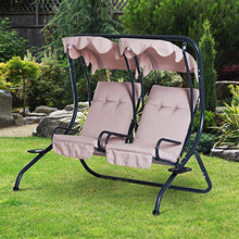 Outsunny Dondolo da Giardino 2 Posti con Sedute Separate e Tetto Parasole, Acciaio e Poliestere, 170x136x170cm Beige
