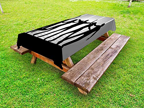 ABAKUHAUS Partito Scienza Tovaglia da Esterno, La Gente di Dancing Immagine, Tovaglia da Picnic Lavabile Decorativa, 145 cm x 305 cm, Pallido Talpa Bianco Nero