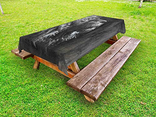 ABAKUHAUS Carbone Tovaglia da Esterno, Hand Drawn Vista del Leone, Tovaglia da Picnic Lavabile Decorativa, 145 cm x 265 cm, Charcoal Grey And White