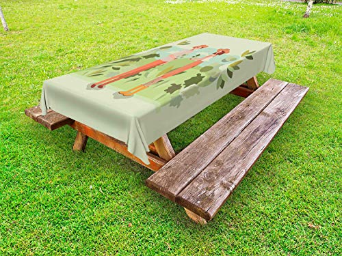 ABAKUHAUS Giorno della Terra Tovaglia da Esterno, Coppia di impianto, Tovaglia da Picnic Lavabile Decorativa, 145 cm x 305 cm, Pale Green Multicolor