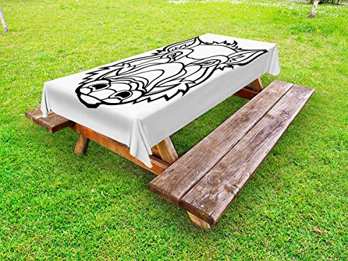 ABAKUHAUS Razorback Tovaglia da Esterno, Uncolored Selvaggio Boarhead, Tovaglia da Picnic Lavabile Decorativa, 145 cm x 210 cm, Charcoal Grey And White