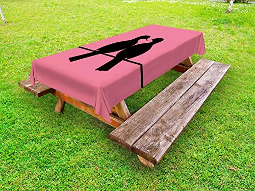 ABAKUHAUS Bird on a Wire Tovaglia da Esterno, Valentine Love Birds, Tovaglia da Picnic Lavabile Decorativa, 145 cm x 305 cm, Rosa Charcoal Grey