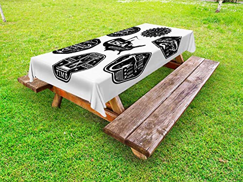 ABAKUHAUS Pesca Tema Tovaglia da Esterno, American Club Design, Tovaglia da Picnic Lavabile Decorativa, 145 cm x 210 cm, Charcoal Grey And White
