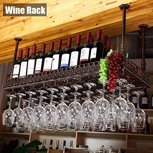 HLL Wine Rack, Organizzare cucina Wine Rack Hanging soffitto supporto di vetro di vino, industriale Altezza regolabile galleggiante Holder Calici, bronzo decorazione del soffitto Mensola,80x35cm,80x3