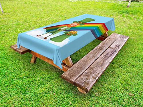 ABAKUHAUS Fata Tovaglia da Esterno, Rich Irish Elf Arcobaleno, Tovaglia da Picnic Lavabile Decorativa, 145 cm x 265 cm, Cielo Azzurro Multicolor