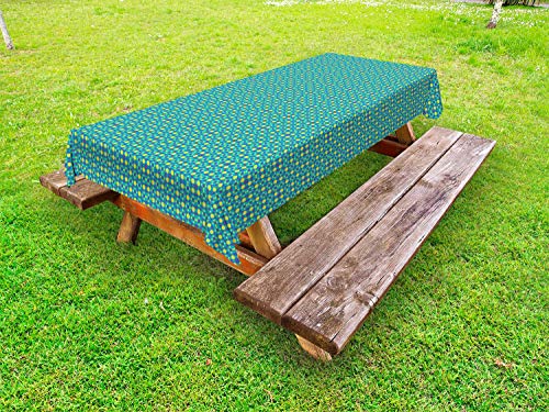 ABAKUHAUS Astratto Tovaglia da Esterno, Intricato Quirky Motivi, Tovaglia da Picnic Lavabile Decorativa, 145 cm x 305 cm, Scuro Seafoam Blue Violet