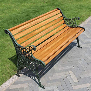 Panchina per Terrazza da Parco Panchina per Tempo Libero, Panche da Giardino Ghisa Legno Massello Resistenti alle Intemperie Anticorrosive, 2-3 Posti Panchine Decorative da Prato per Cortili Portici