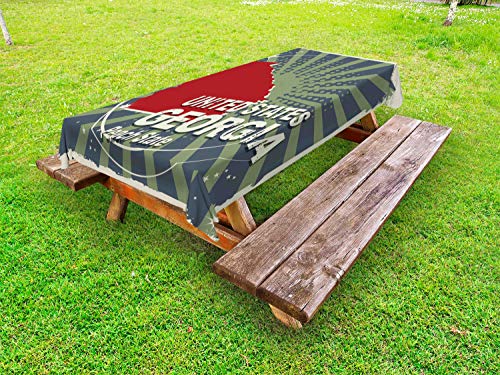 ABAKUHAUS Georgia Tovaglia da Esterno, Grunge Formulazione Peach State, Tovaglia da Picnic Lavabile Decorativa, 145 cm x 305 cm, Vermilion Olive Green