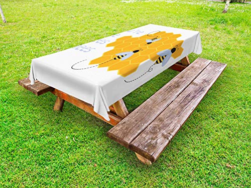 ABAKUHAUS Ape Tovaglia da Esterno, Voi Siete i Ginocchia Api, Tovaglia da Picnic Lavabile Decorativa, 145 cm x 305 cm, Arancione Ceil Blu