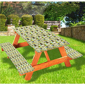 Tovaglia da tavolo e panchina astratta da picnic, con bordi elastici, 60 x 170 cm, set da 3 pezzi per campeggio, sala da pranzo, all'aperto, parco, patio