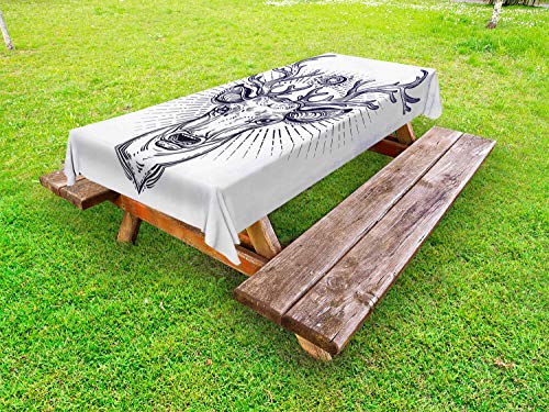 ABAKUHAUS Caccia dei Cervi Tovaglia da Esterno, Renna Capo Sketch, Tovaglia da Picnic Lavabile Decorativa, 145 cm x 265 cm, Viola Blu Grigio