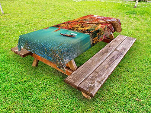 ABAKUHAUS Paesaggio Tovaglia da Esterno, Boatman a Kyoto in Giappone, Tovaglia da Picnic Lavabile Decorativa, 145 cm x 210 cm, Scuro Seafoam Vermilion