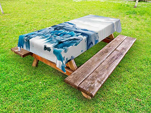 ABAKUHAUS Islanda Tovaglia da Esterno, Laguna glaciale montuoso, Tovaglia da Picnic Lavabile Decorativa, 145 cm x 265 cm, Blue Sea Bianco