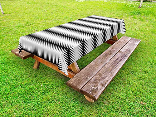 ABAKUHAUS Astratto Tovaglia da Esterno, Monochrome ellittico Art, Tovaglia da Picnic Lavabile Decorativa, 145 cm x 210 cm, Charcoal Grey Bianco