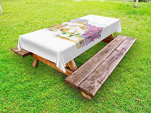 ABAKUHAUS Paesaggio Tovaglia da Esterno, Desert City Art, Tovaglia da Picnic Lavabile Decorativa, 145 cm x 265 cm, Bianco Multicolor