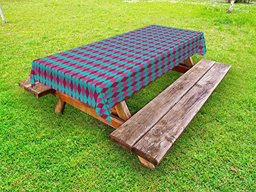 ABAKUHAUS Geometrico Rhombus Tovaglia da Esterno, Allegro Argyle, Tovaglia da Picnic Lavabile Decorativa, 145 cm x 305 cm, Scuro Seafoam Magenta