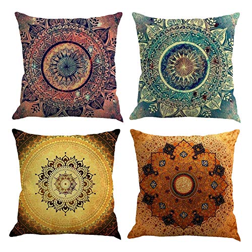Gspirit 4 Pack Retro Boemia Mandala Cotone Biancheria Cuscino Decorativo Caso Federa per Cuscino 45x45 cm