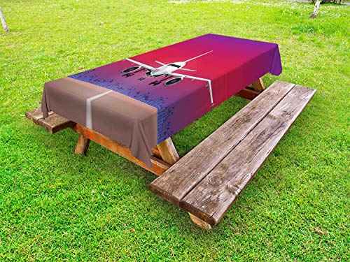 ABAKUHAUS Aeroporto Tovaglia da Esterno, Take off Piano Astratto Sky, Tovaglia da Picnic Lavabile Decorativa, 145 cm x 265 cm, Multicolore
