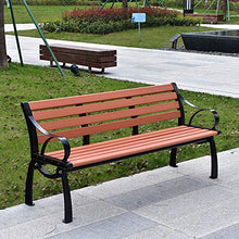 Panca da giardino per esterni panchina da terrazza, panchina da parco con schienale in legno in plastica anticorrosione, salotto da balcone con struttura in metallo e braccioli, può ospitare 2-3 per
